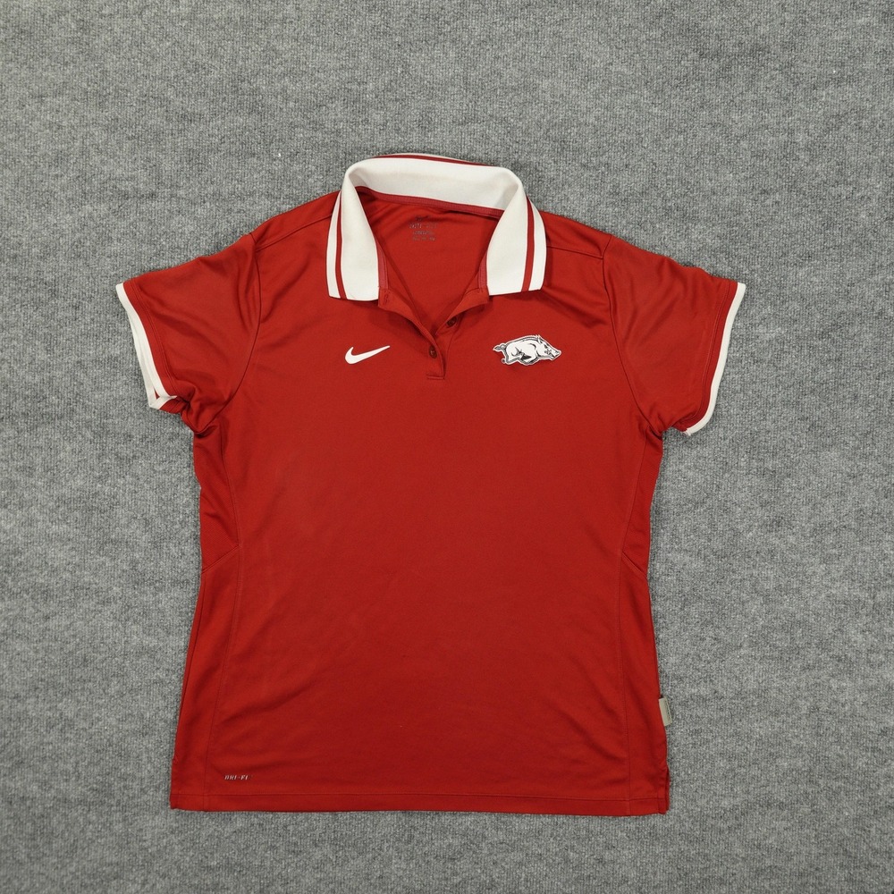 Arkansas Razorbacks Shirt Womens Medium Red NCAA Football Nike Dri-FIT Polo